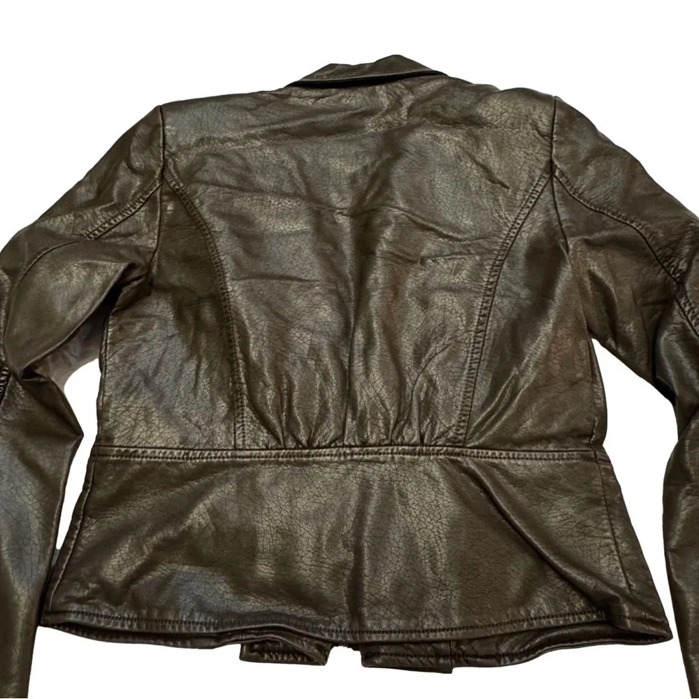 DASH by Kardashian Women's Brown Faux Leather Jacket Size XXS Peplum Pockets NEW - Picture 8 of 15